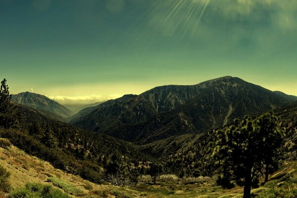 Beautiful mountains sunny landscape