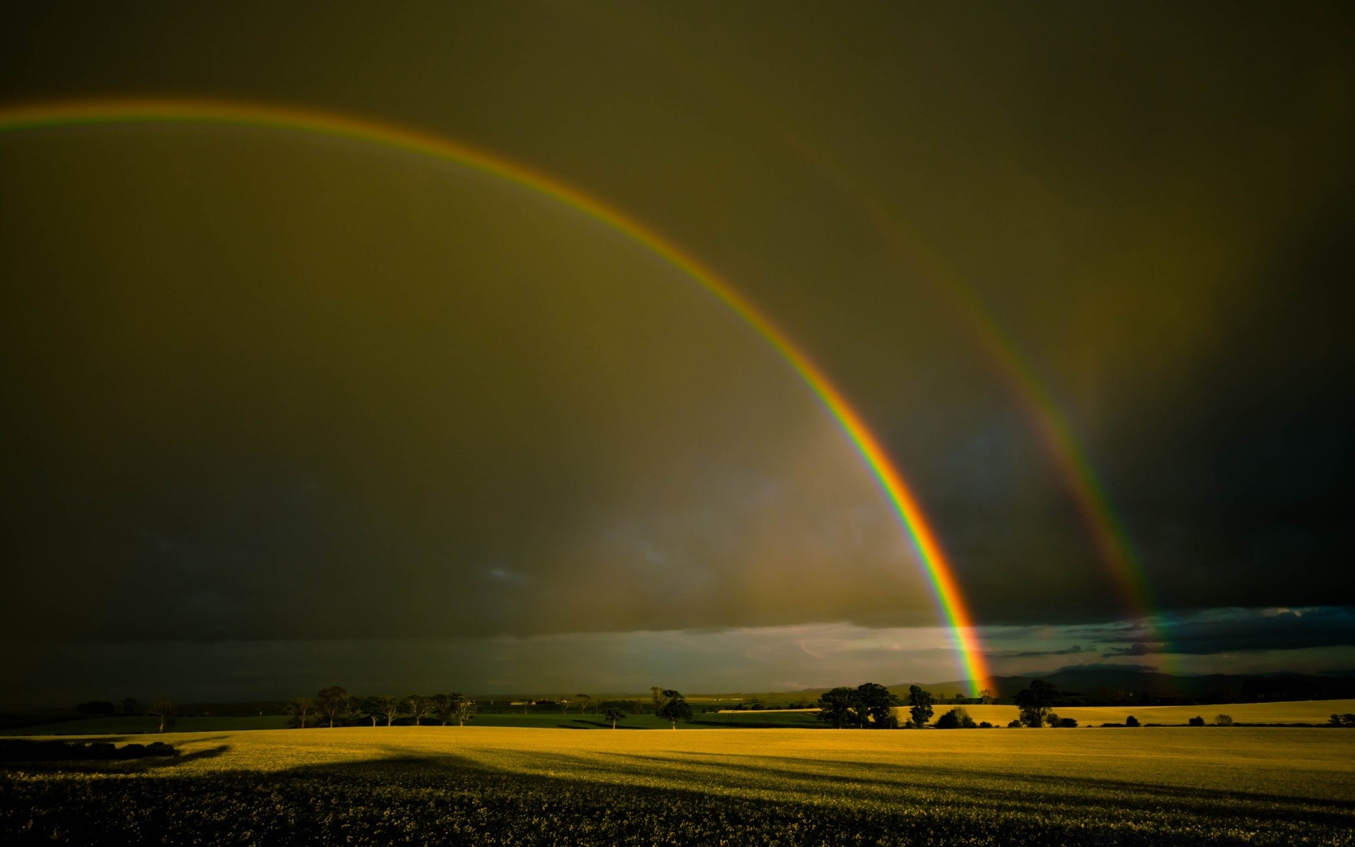 landscapes rainbow landscape storm rain color light weather sky