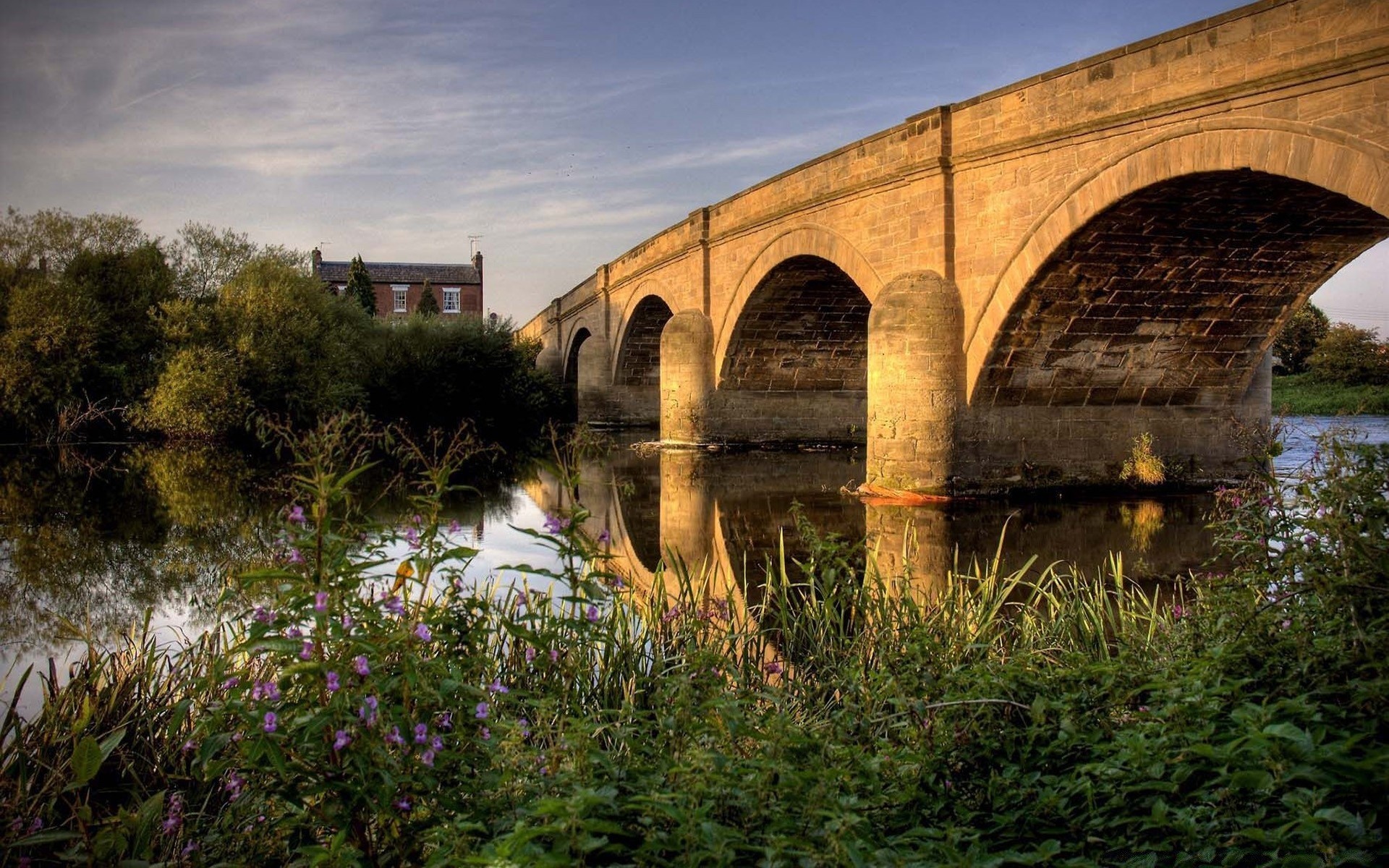 landscapes bridge architecture sky landscape travel river water outdoors grass tree