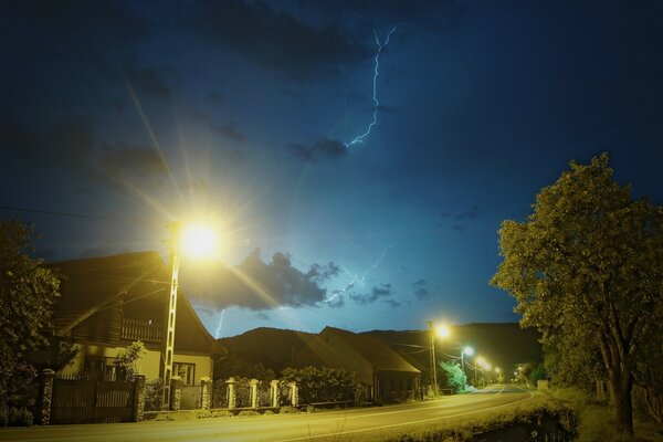 A street under a stormy sky