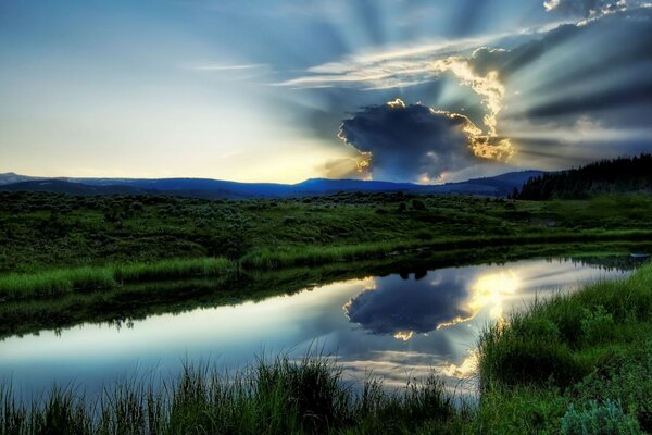 Dawn over the old beautiful lake