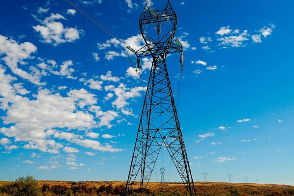 Power lines on the background of a summer landscape