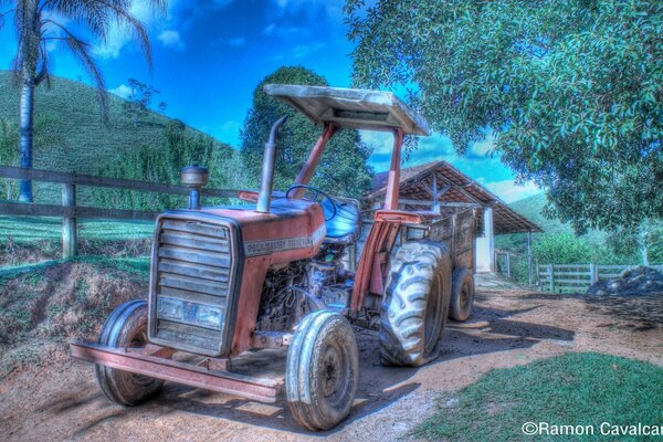 Tractor con remolque. Los días de la semana en la granja