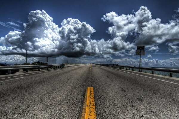 Cumulus clouds rushing into the distance