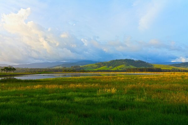 Flat landscape of self-leveling meadows