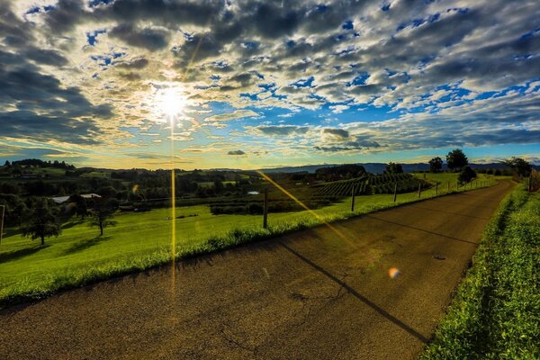 Chemin de terre au milieu d une Prairie