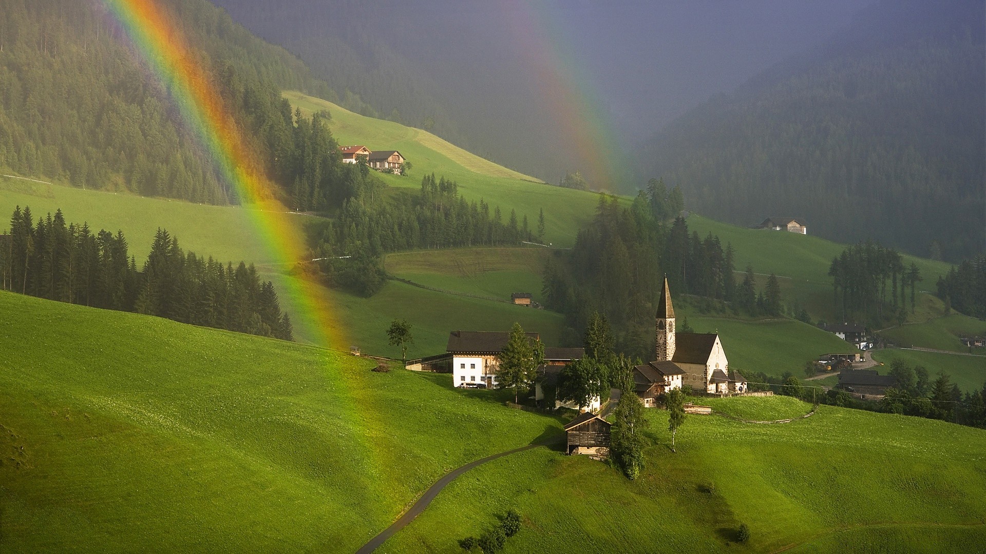 landschaft regenbogen landschaft baum reisen landschaftlich im freien tal gras berge natur hügel himmel landwirtschaft