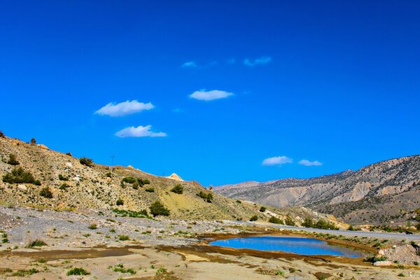 Clear sky over a mountain lake