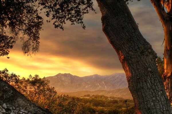 A mountain plateau in the rays of sunset