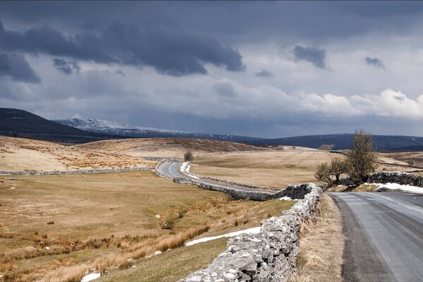 Landscape road to the sky far away