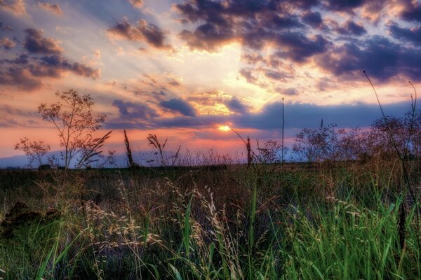 Landschaft auf dem Hintergrund von Himmel und Sonnenuntergang Natur