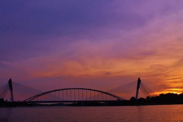 Landscape bridge on the background of dawn