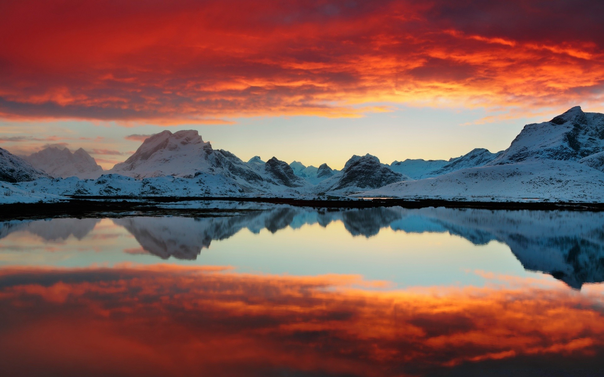 mountains sunset water dawn reflection lake snow sky mountain nature travel landscape evening dusk