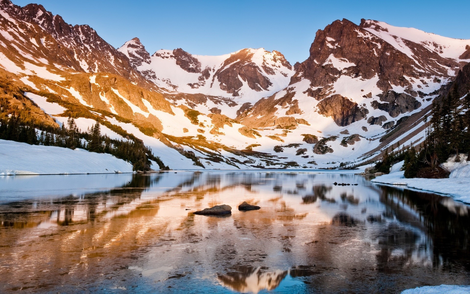 mountains snow water mountain travel outdoors nature landscape sky scenic lake reflection ice winter