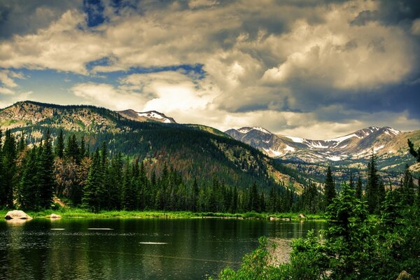 Berge Landschaft See Fluss Wasser Natur Erholung