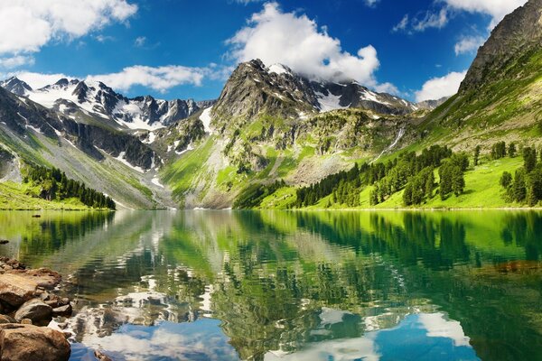 Los Alpes en el reflejo de un hermoso lago