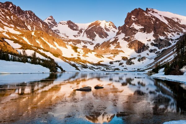 Lago de hielo entre picos nevados