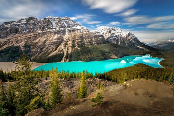 Blue lagoon among high mountains