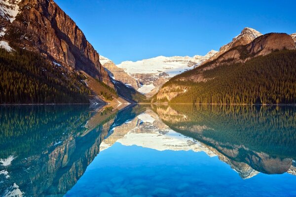 Blauer, klarer See am Fuße der Berge