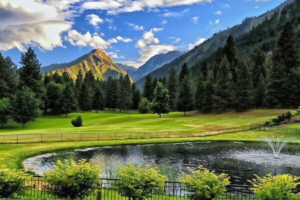 Lago en el bosque fin del verano