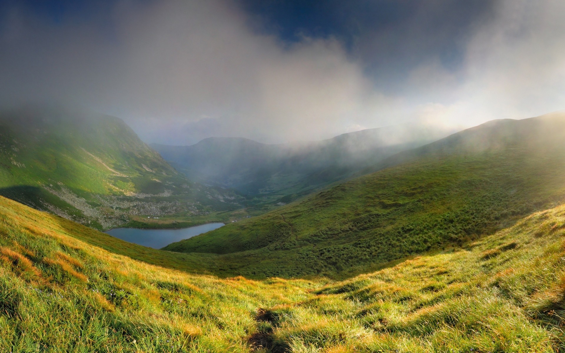 mountains nature landscape mountain travel outdoors sky grass fog summer valley dawn hill sunset