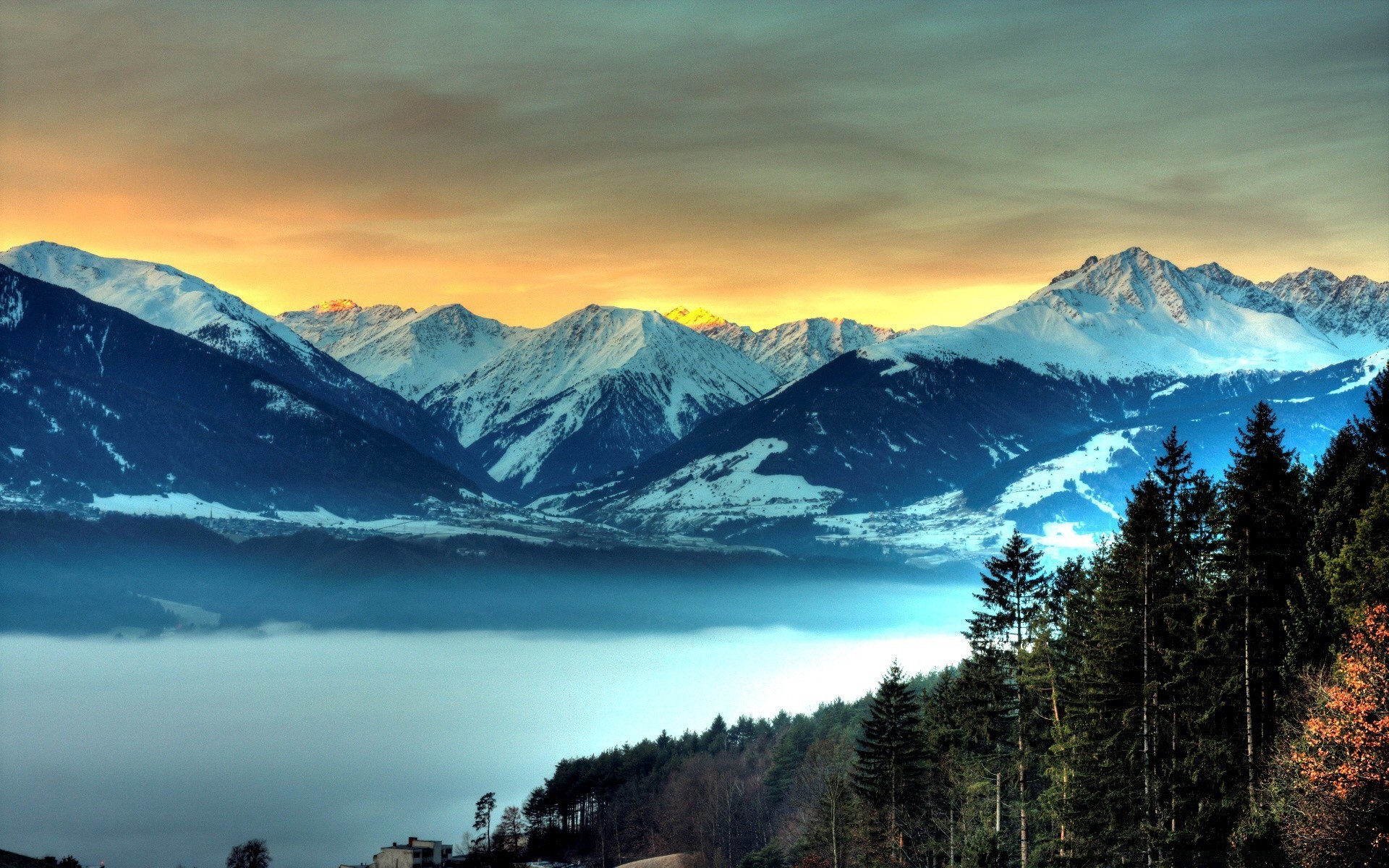 montagnes neige montagnes nature voyage coucher de soleil à l extérieur ciel brouillard aube hiver