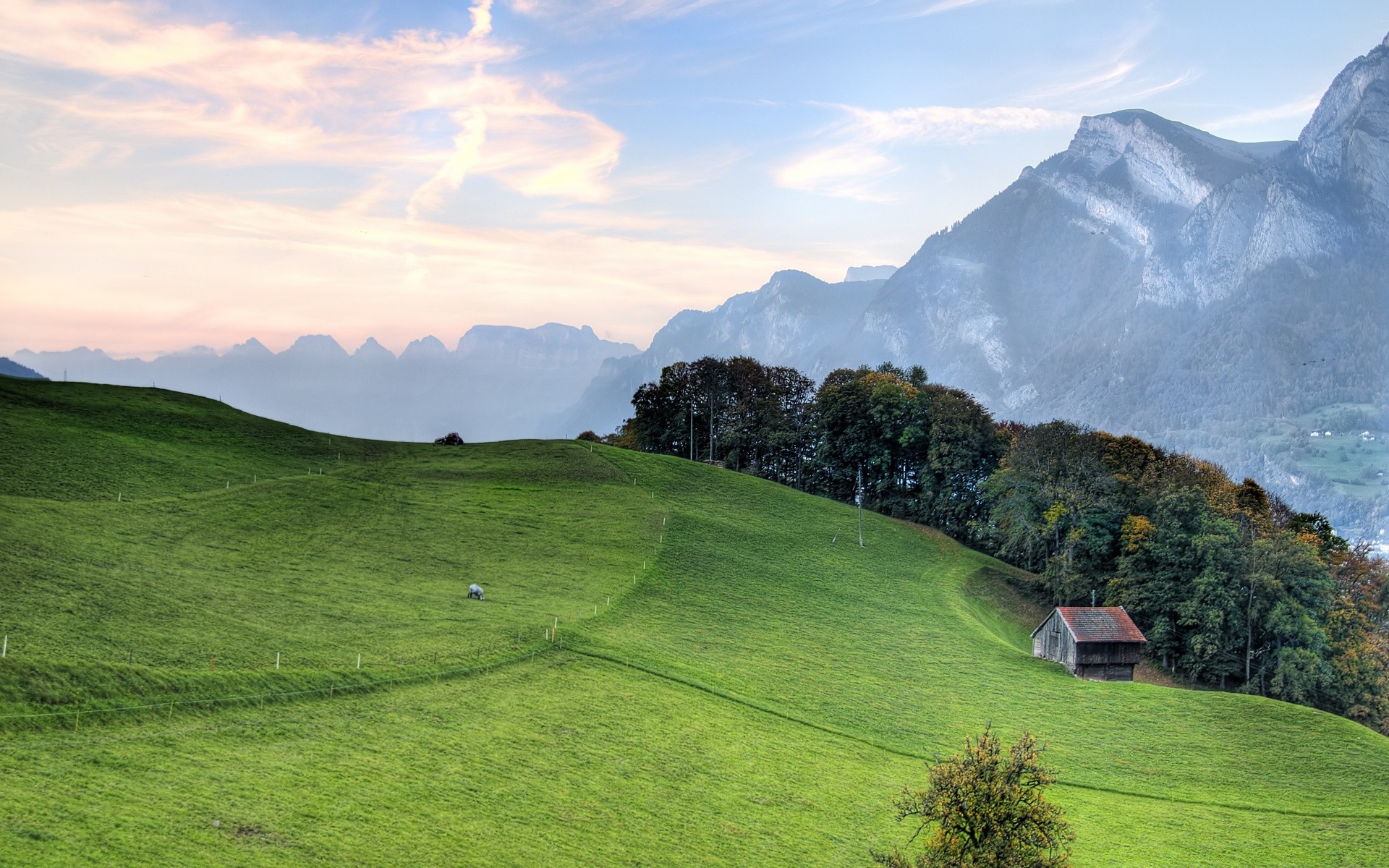 mountains landscape grass mountain travel nature outdoors hill sky tree valley summer scenic hayfield countryside wood rural