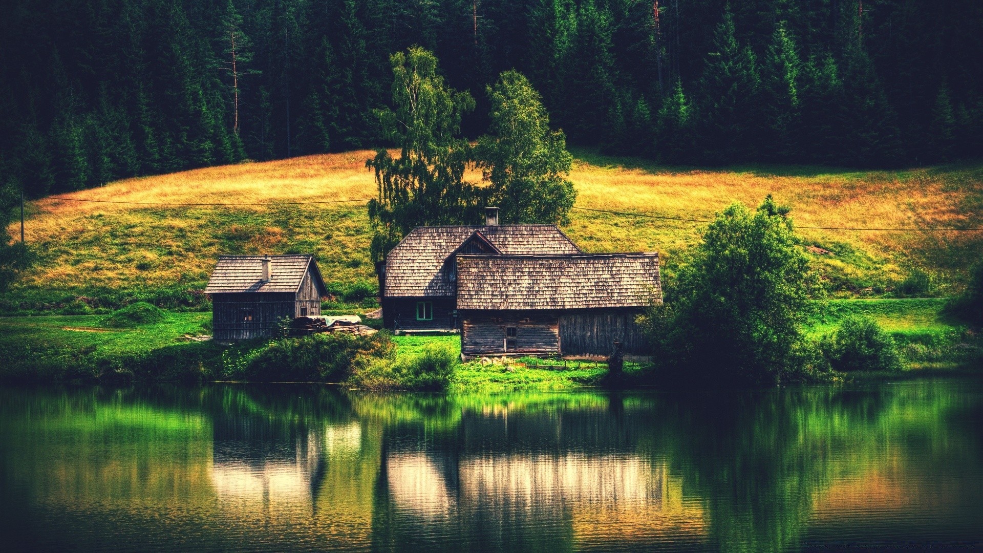 lake outdoors wood water house landscape tree travel barn nature grass reflection sky scenic bungalow summer hut