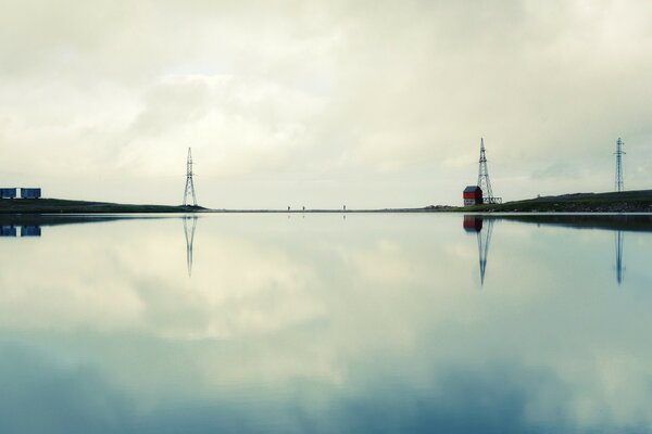 Sky reflection water ship