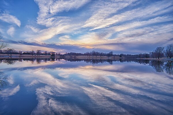 Lake reflection sky light