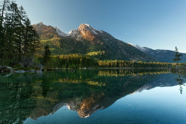 Paisaje: reflejo de las montañas en el lago