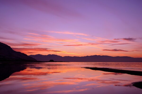 Sunset covers the lake