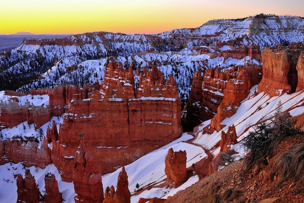 Snowy winter in the red canyon