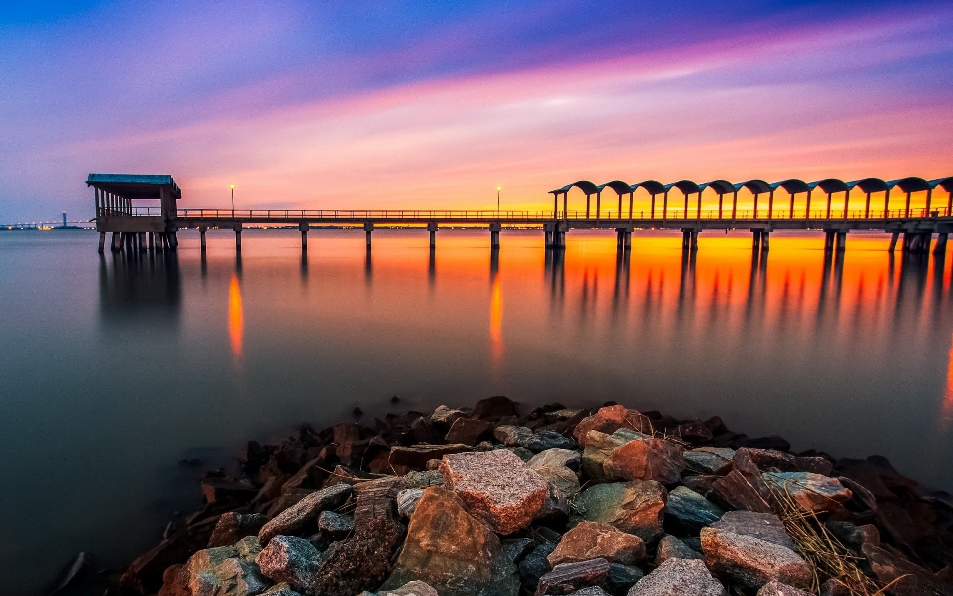 fiumi stagni e torrenti stagni e torrenti tramonto acqua alba molo mare riflessione crepuscolo oceano sera spiaggia molo cielo mare lago paesaggio luce sole ponte viaggi