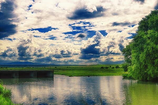 Lake on the background of a beautiful sky