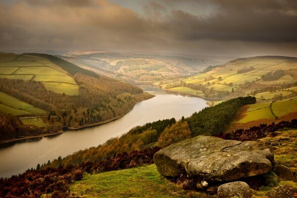 A river flowing through a picturesque plain