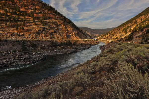 Landscape of a river in a mountainous area