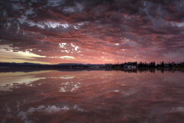 Red sunset over the big water