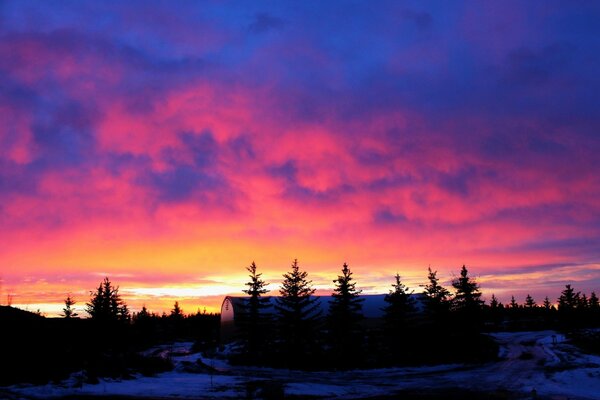 Winter sunset of the wilderness