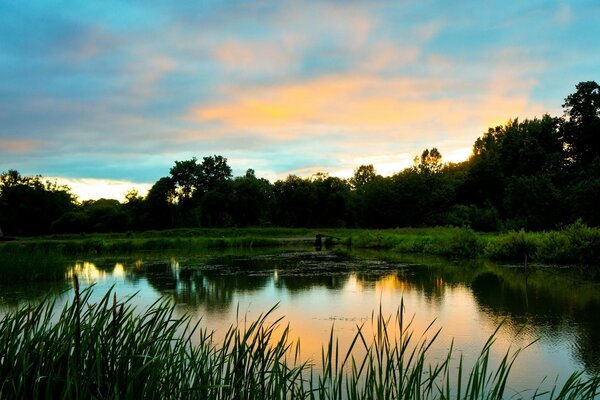 Hermoso cielo que se refleja en el lago