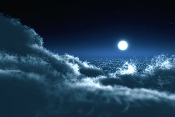 Night clouds stretch towards the moon