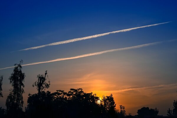 A burst of flame in the evening sky