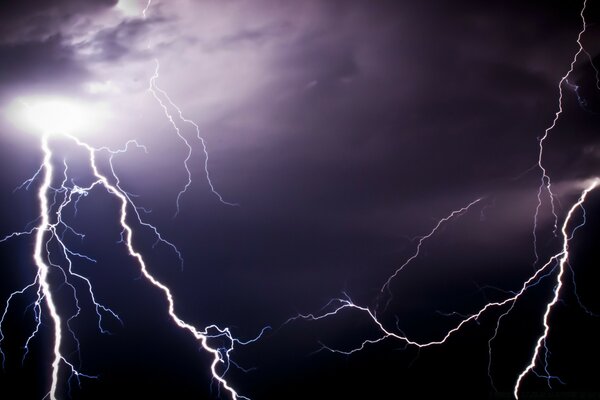 Lightning bolts in the dark sky