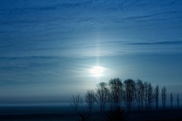 Landscape with the northern sun in the morning