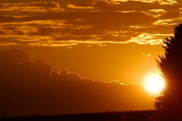 Die Sonne setzt sich am Abend hinter den Horizont