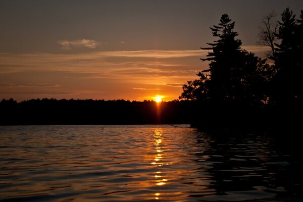 Sunset on the background of water