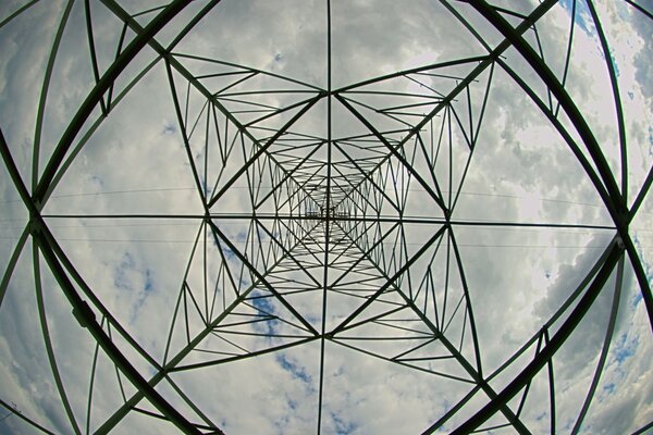 Geometric image of lines stretching into the sky