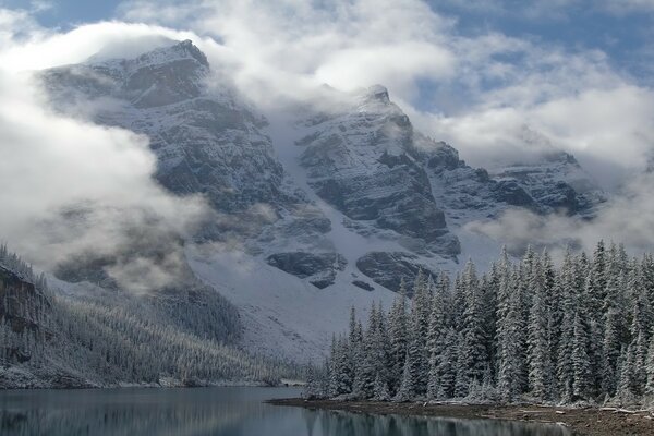 Cime innevate e Lago invernale