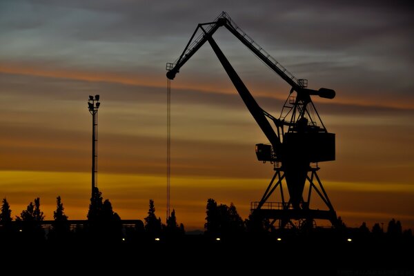 The crane forces on a summer sunset