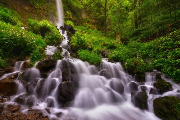 Ein schlammiger Wasserfall. Helles Bild